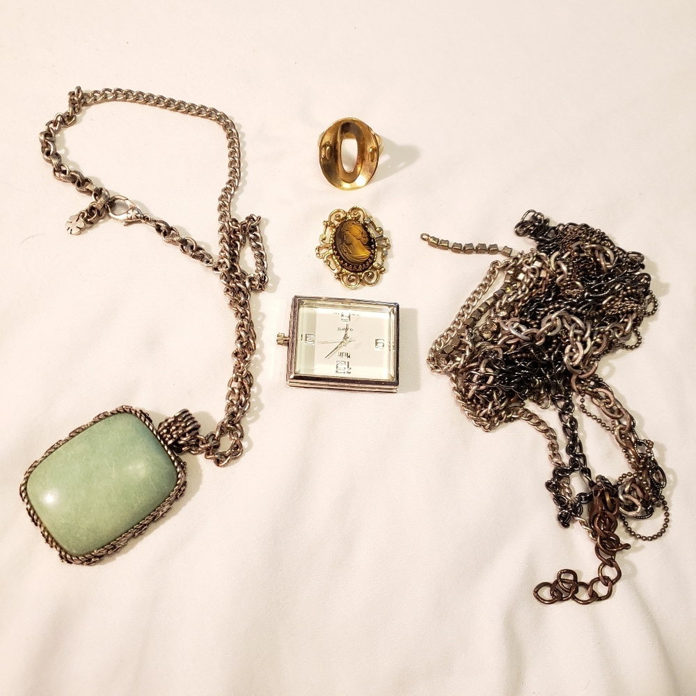 Costume Jewelry Lot for parts. Watch Ring Necklace
